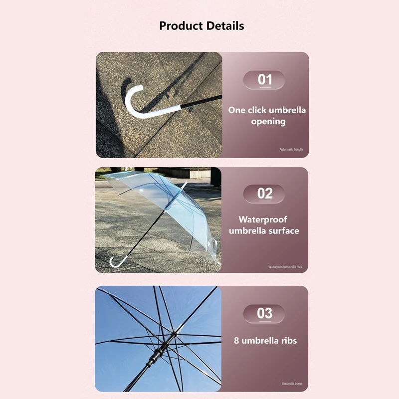 ร่มใส Xiaomi 8 ซี่โครง ร่มกันฝน PVC ด้ามยาว สีสันสดใส โปร่งใส แฟชั่น อุปกรณ์กันฝนสำหรับทุกเพศ ป้องกันสภาพอากาศ