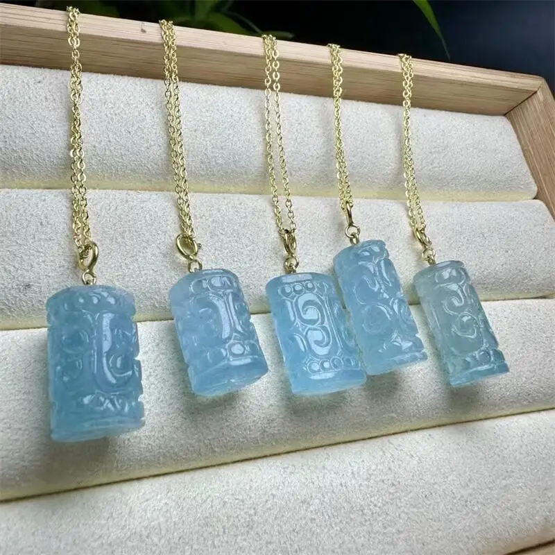 

1PCS Natural Auqmarine Mosaic Bead Pillar Pendant Creative Ornament Special Gift Jewelry Decoration Gift