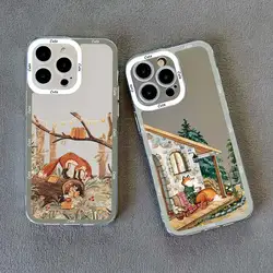 Cartoon Animal Bear Fox Squirrel Clear Phone Case For iPhone 15 14 13 12 Pro Max 11 Cases iPhone XS XR X 15 14 7 8 Plus SE Cover