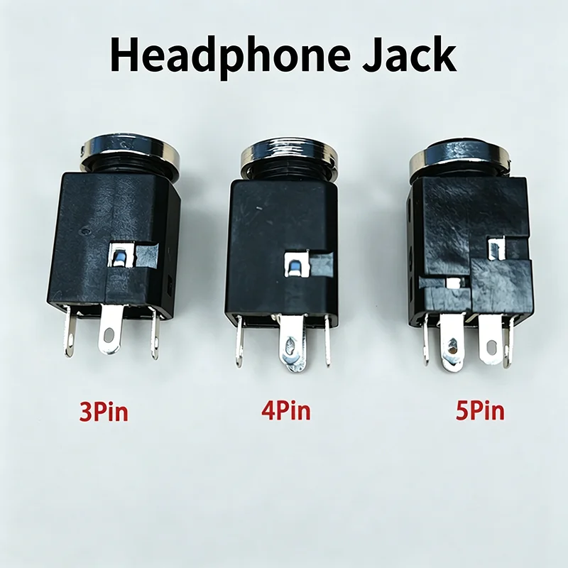 3.5mm PJ-341M Audio Jack Socket with Nut 3/4/5 Pin Vertical Headphone Connector 2-Piece Set for DIY Audio Projects