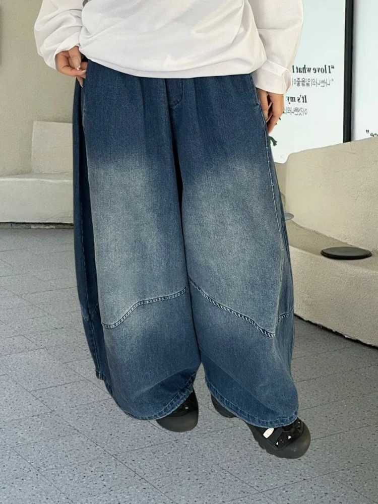 

Женские джинсы с широкими штанинами в стиле ретро, весенние, с эластичным поясом, в стиле пэчворк, свободные повседневные брюки, свободный крой, повседневные штаны-харлан