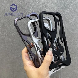 Fashion Matte Hollowed Flame Case For iPhone 15 14 Plus 13 12 16 Pro Max Creative Heat Dissipation Soft Frosted Shockproof Cover