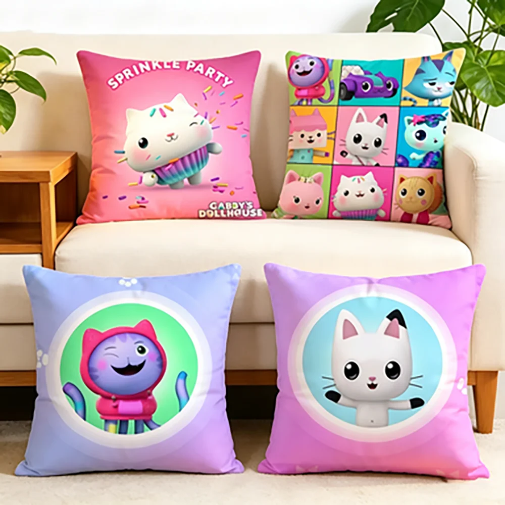 Linen Skin-Friendly Soft Cushion Cover Decorative Sofa Pillow Case Kids Gabby's Dollhouse & Gabby's Cats Home Decor Accessory