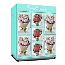 Refrigerator flower vendng machine with humidifier keep flower fresh 15 inch screen choose bouquet cash coin and card reader