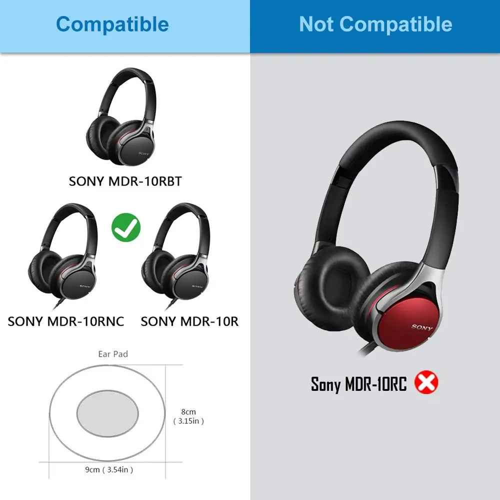 Replacement Ear Pads Compatible with Sony MDR-10RBT MDR-10RNC MDR-10R Headphones Made of Soft Protein Leather