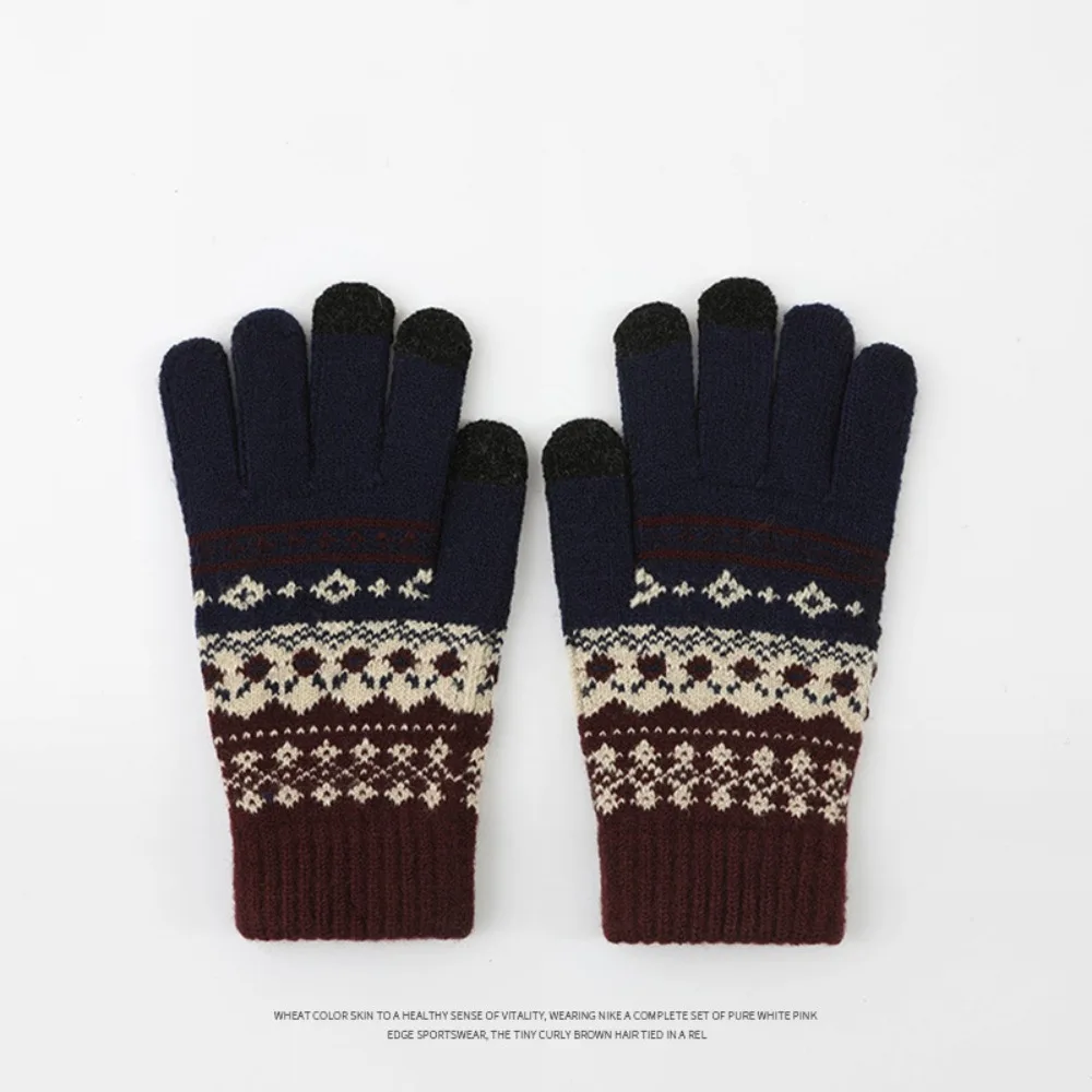 

Warm Thick Knitted Gloves Driving Gloves Velvet Ethnic Style Gloves Touchscreen Thermal Men Wool Mittens Women