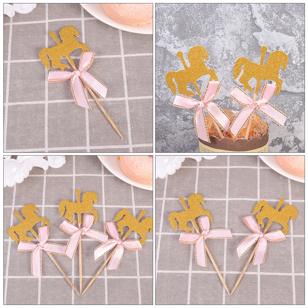 

40pcs Carousel Horse Cake Toppers Creative Cupcake Inserts Party Decorations Wedding Shower Baking Accessories