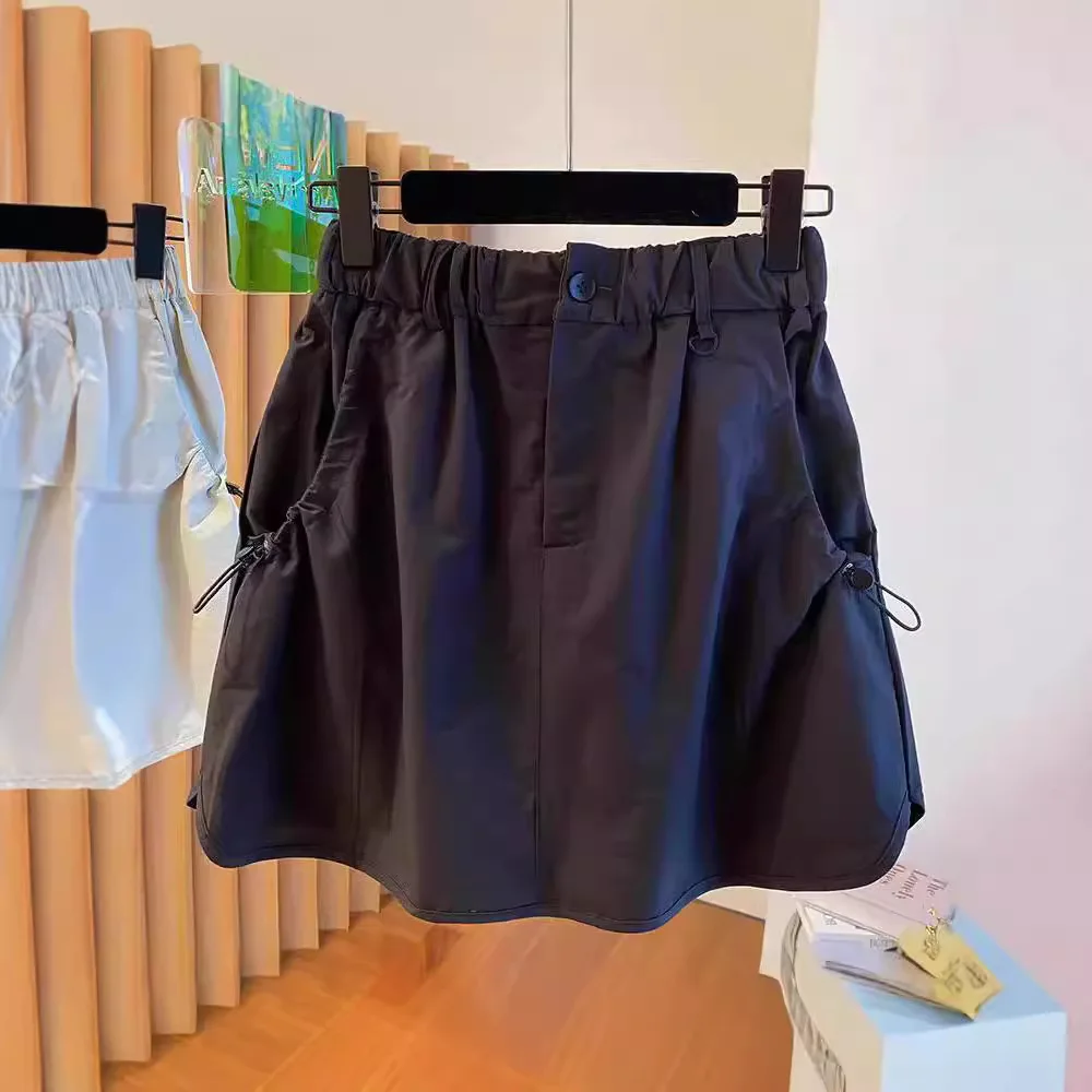 A-line workwear short skirt for women 2024 new high waist slimming retro anti glare half body skirt pants with hip  summer