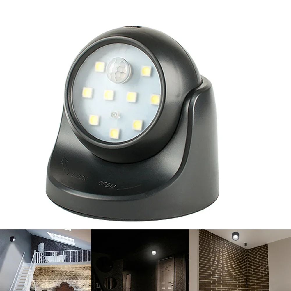 9 Led PIR Motion Sensor Night Light 360° Auto On/Off Rotation Wireless Detector Night Light for Indoor Garden Patio Pathway