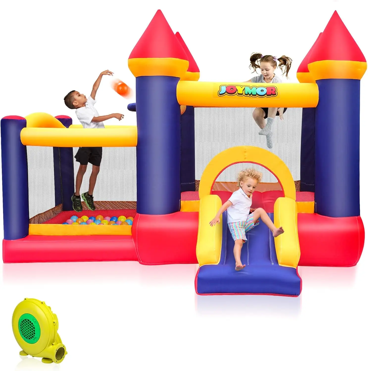 

Inflatable Bounce House for Kids with Ball Pit, Inflatable Bouncing Castle Play Center w/Air Blower Pump, Jump'n Slide Bouncer