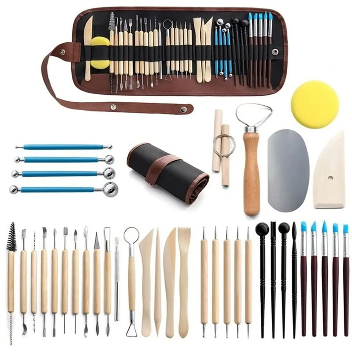 40 PCS Clay Sculpting Tools Kit, Pottery Tools for Stippling Ceramic Clay equipments Wood + Plastic + Silicone