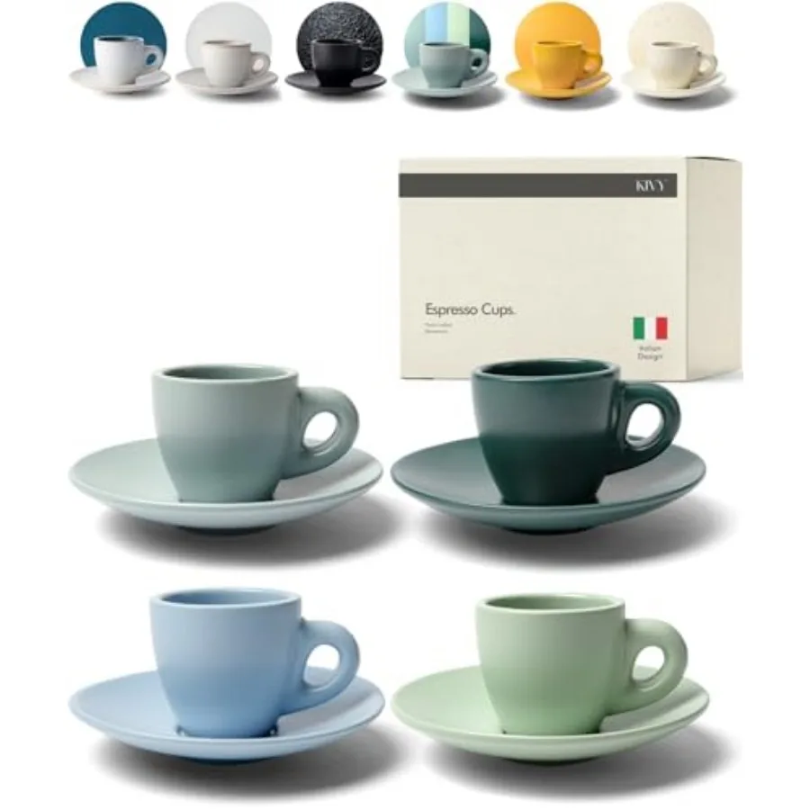 

Set of 4 [Set 4x 3oz]- Set Thick Walled Stoneware Cup Set - Italian Style and Saucers - Coffee Mugs - l