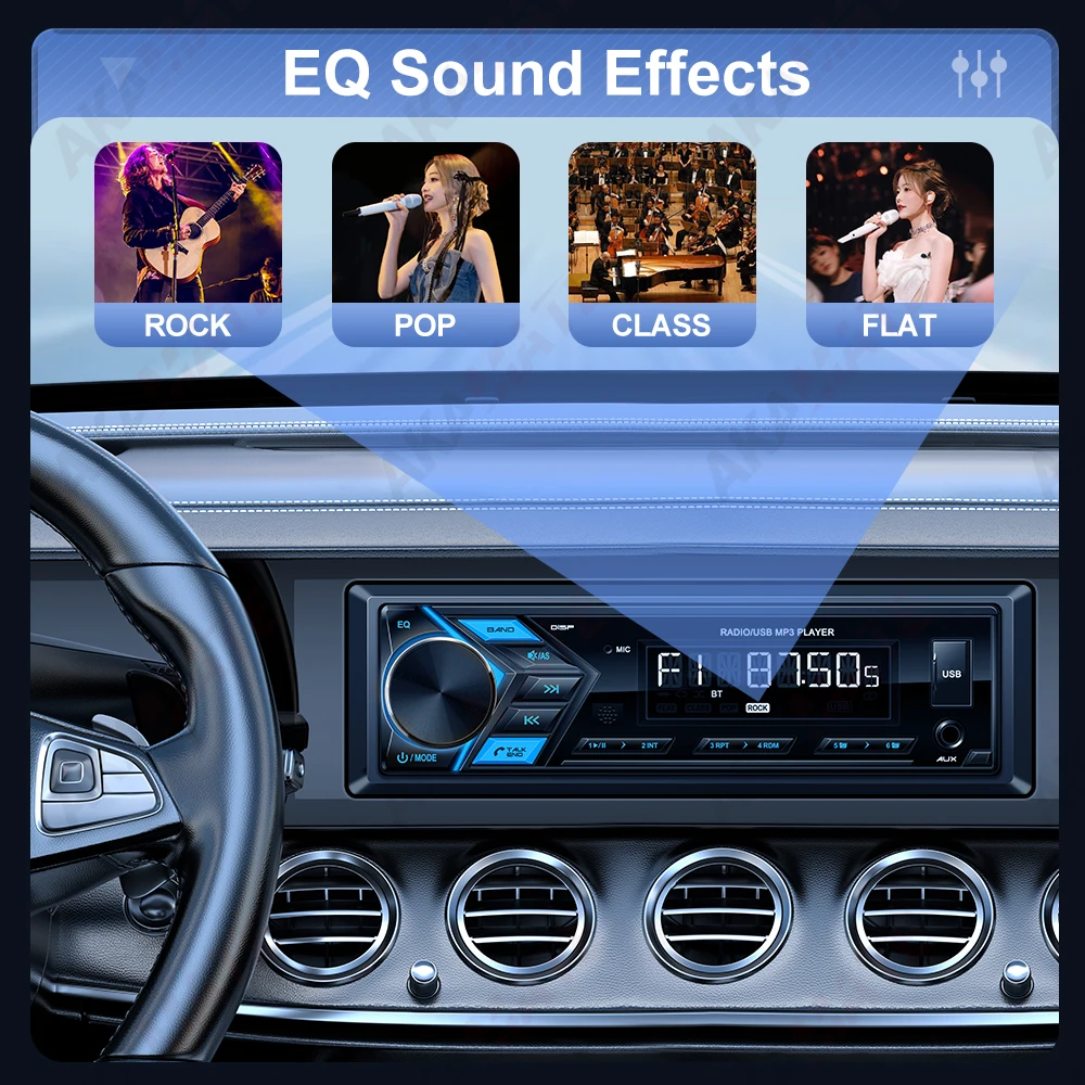 1din Car Radio MP3 Player Audio Multimedia FM Radio Support Phone Charging Bluetooth EQ AUX USB Universal