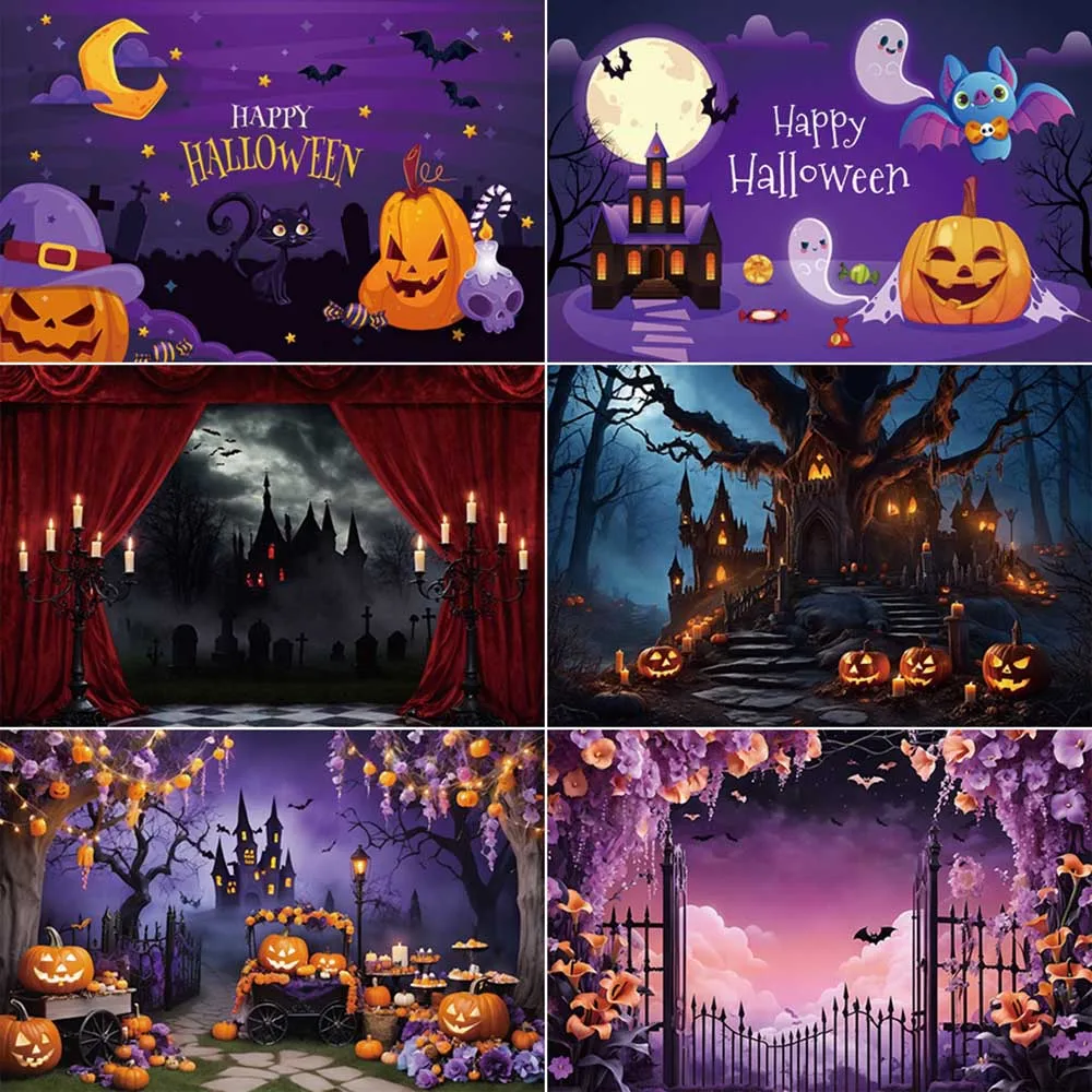 

MOON.QG Halloween 2025 Photography Backdrop Children Castle Party Banner Photozone Background Photo Studio Photobooth Props