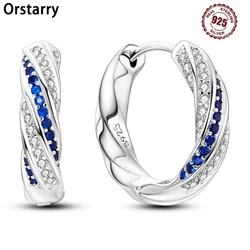 925 Sterling Silver Geometric Minimalist Blue Series Jewelry Fashion Zircon Circle Hoop Earring For Women S925 Gift Accessories