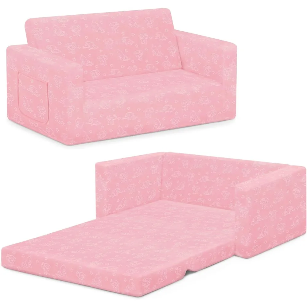 أريكة قابلة للتحويل إلى أريكة للأطفال - أريكة مفتوحة قابلة للطي باللون الوردي مقاس 30 بوصة، تصميم مريح 2 في 1