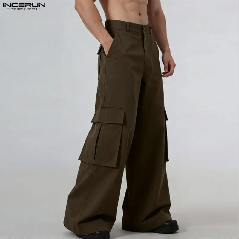 INCERUN Herren Cargohose Einfarbig mit Taschen Jogger Freizeithose für Männer Streetwear Baggy 2026 Mode Herren Weite Hose