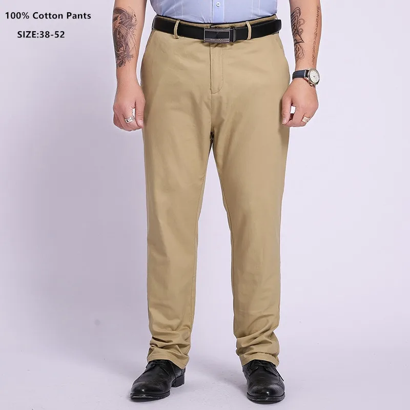 

100% Cotton Pants Men Autumn 160KG Plus Size Large 46 48 50 52 High Quality Oversized Casual Male Loose Straight Long Trousers