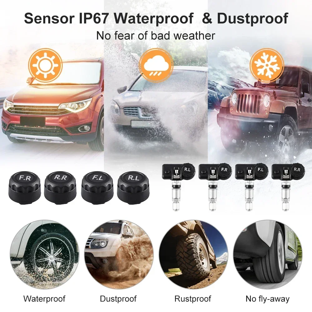 Solar TPMS Sensor Car Tire Pressure Monitoring System Tyre Pressure External Sensors for 4 Wheel TMPS