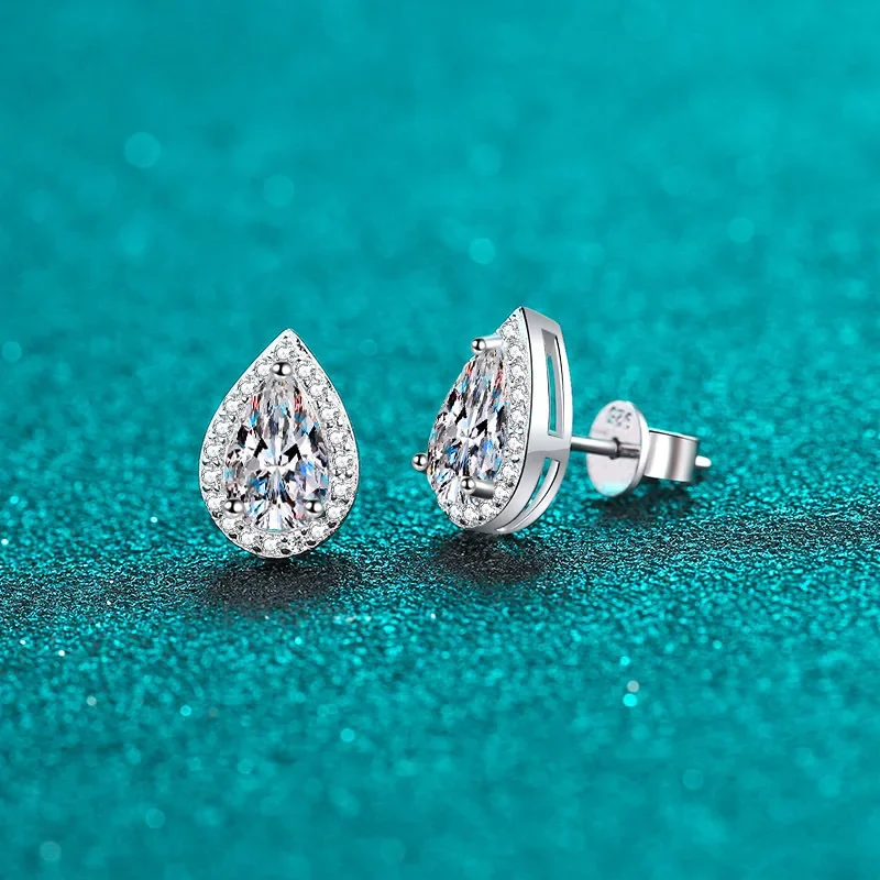 18K gold earrings for women, pear-shaped 1carat moissanite earrings pt950 platinum diamond niche small ear jewelry