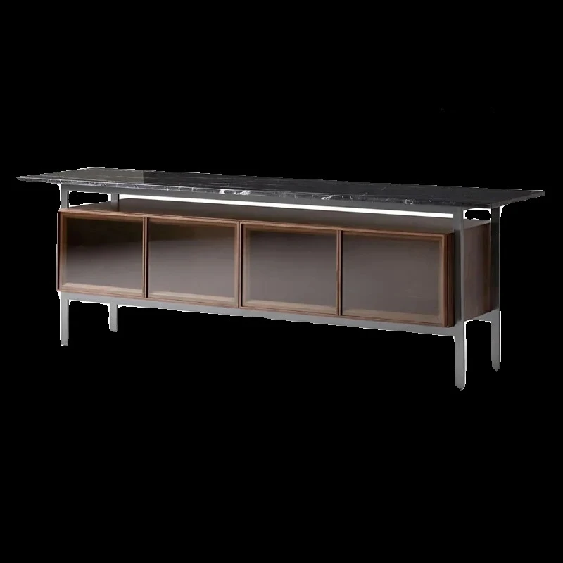 High-footed dining side cabinet Modern light luxury furniture  marble wine cabinet Log wind storage Simple decorative cabinet