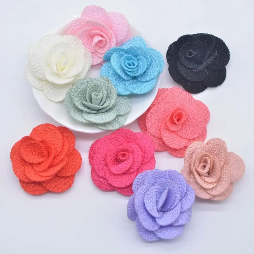 10PCS Charming Mesh Fabric Mesh Rose Flower 40mm Soft Applique for DIY 10 Colors Hair Clips Clothes Hair Hat Shoes