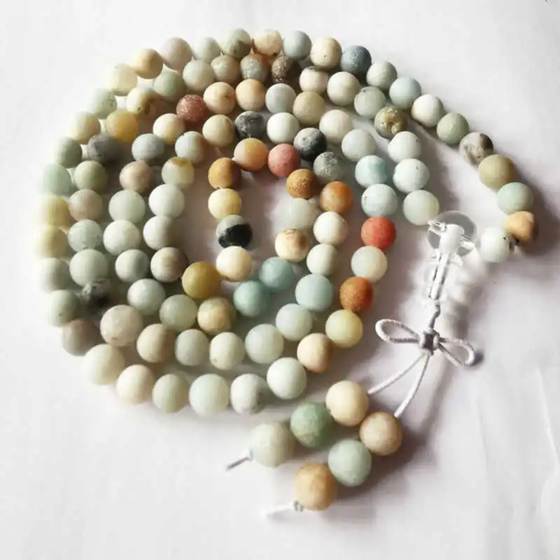 

Natural Matted Frosted Amazonite Beads Bracelet for Girls Buddhist 108 Prayer Beads Malas BRO590