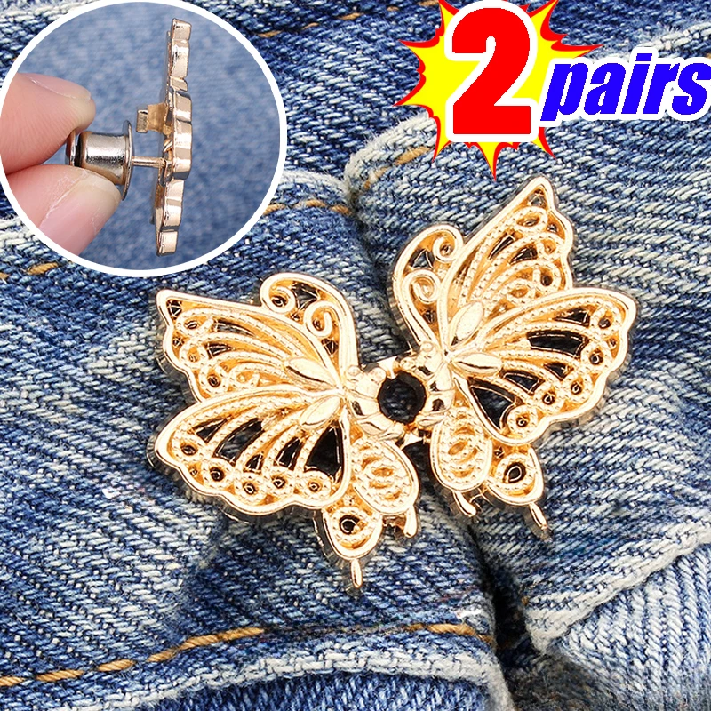 Butterfly Waist Buckle Adjustable Metal Versatile Detachable Nail Free Seam Easy To Install Belt Buckles for Jeans Size Tools