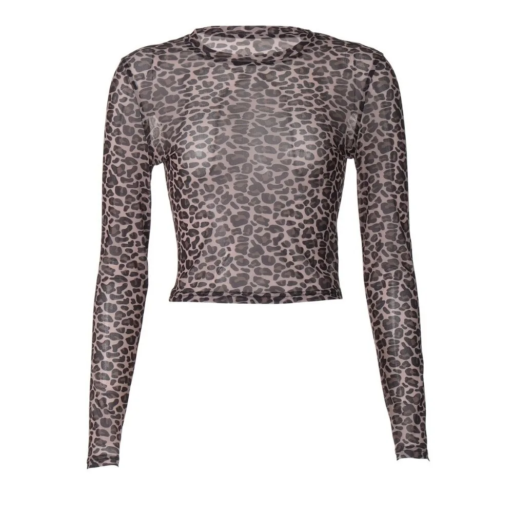 

Breathable Transparent Polka Dot T-Shirt Leopard Slim Fitted Mesh Top Round Neck Y2k Crop Top Social Events