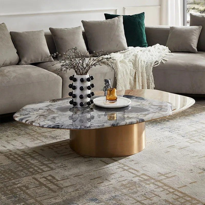 

Light luxury marble coffee table irregular modern stainless steel living room