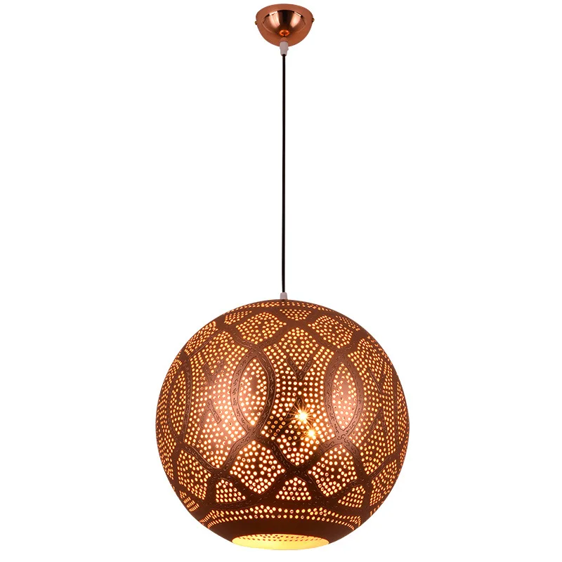 Erotic Arabian Style Rose Golden Iron Hollow Carved with Cord LED E27 Pendant Light Suspension Luminaire for Coffee Restaurant