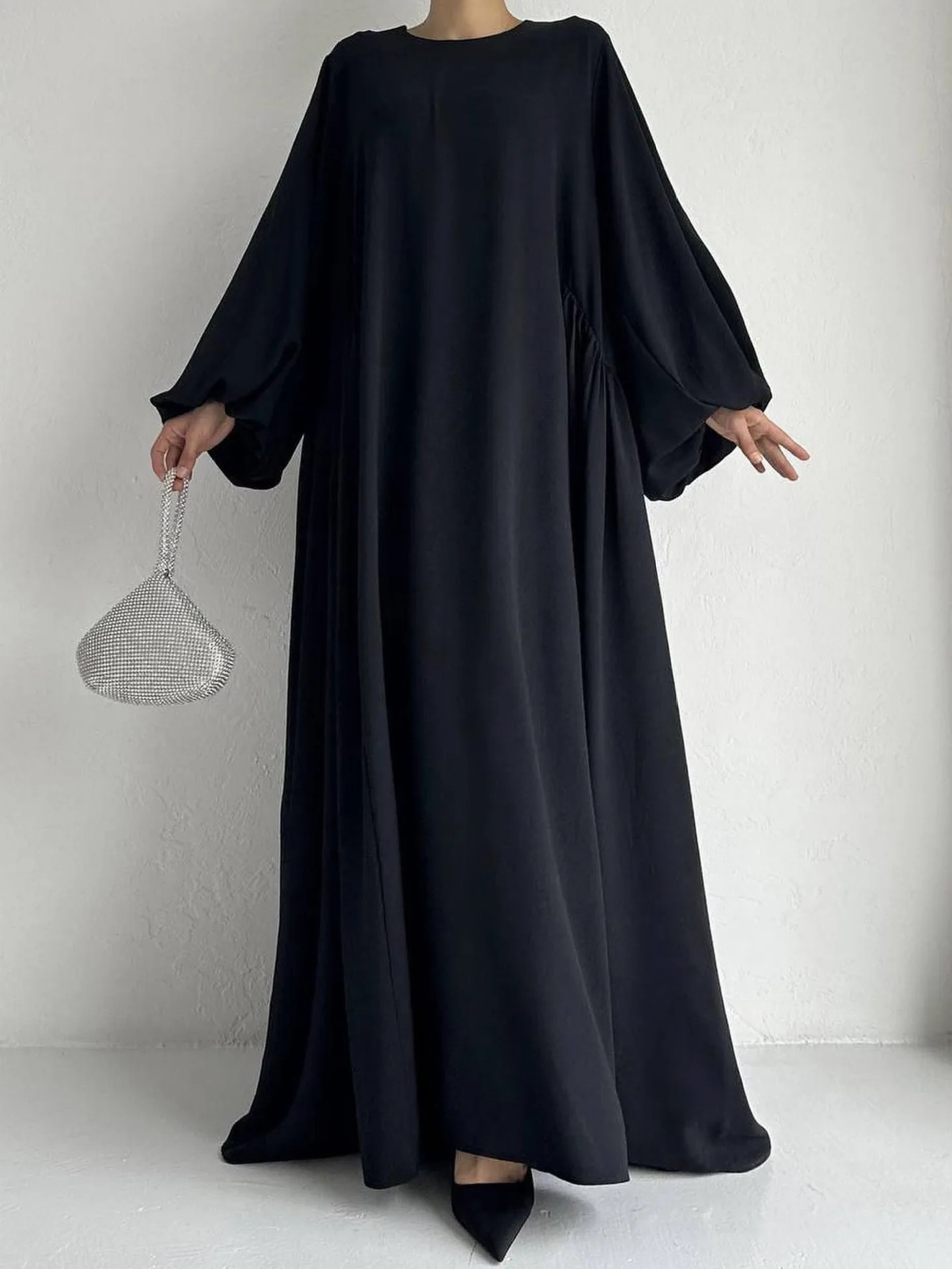 Middle Eastern Muslim Women Simple Clothing Robe Abaya Dress Robe Koftan Long Sleeves Solid Casual Dubai Loose Dresses