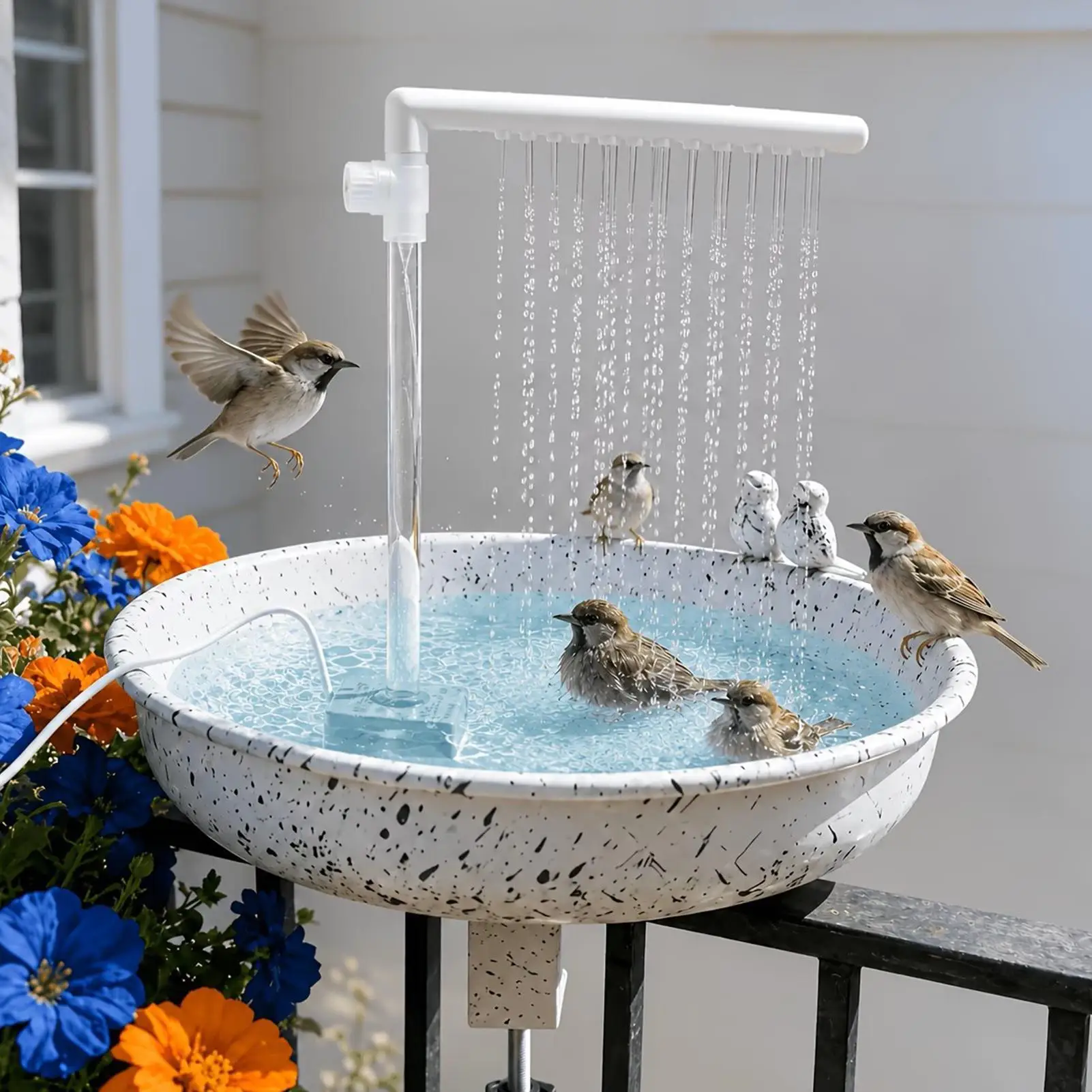 Bird Shower Fountain Automatic Removable Parakeet Feeder Parakeet Water Feeder Birdbath Tray for Budgies Cockatiel African Grey