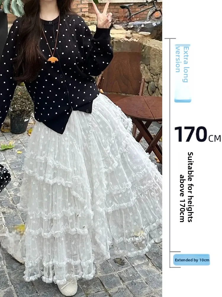 

Женская юбка А-силуэта с кружевом, осенне-зимняя, длинная, с дизайнерскими вставками, в корейском стиле, для повседневной носки