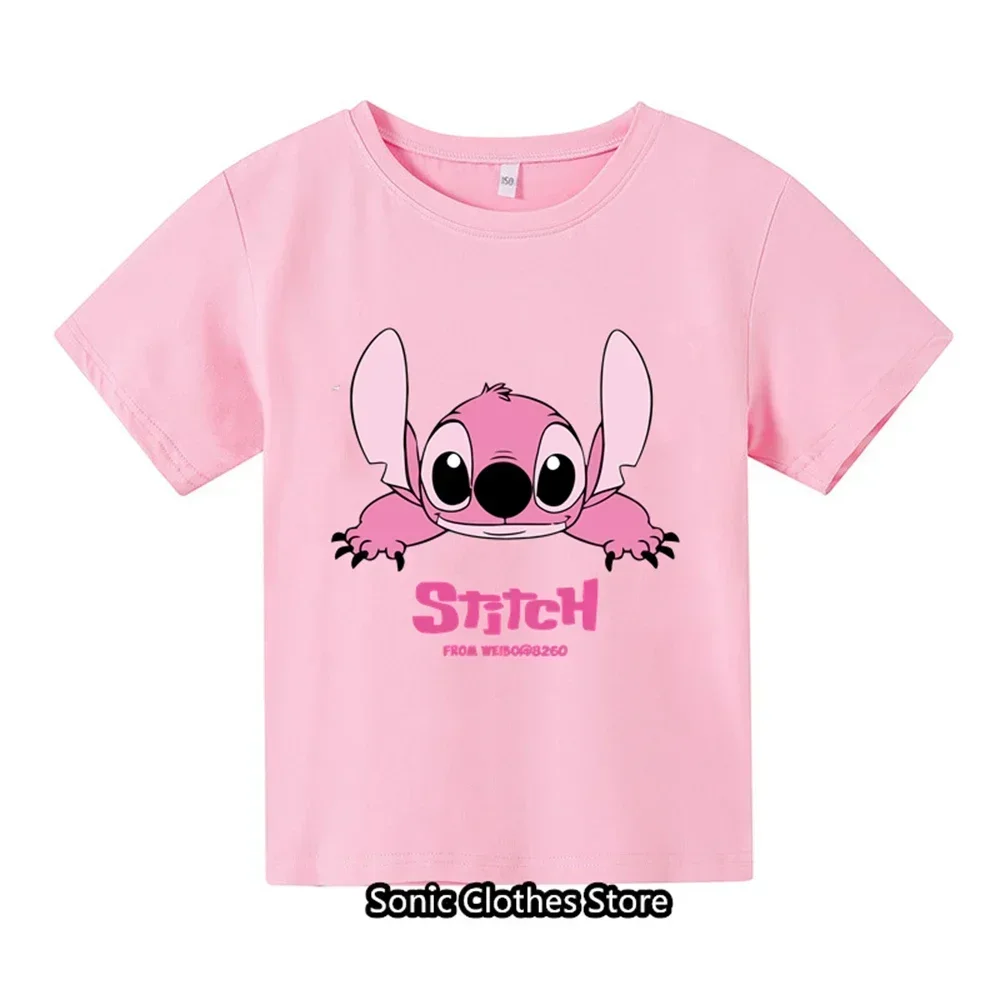 2024 Summer T-shirt 3-14 Year Old Children's Top Lilo&Stitch Kawaii Cartoon Pattern Children's T-shirt Fashion Casual Style