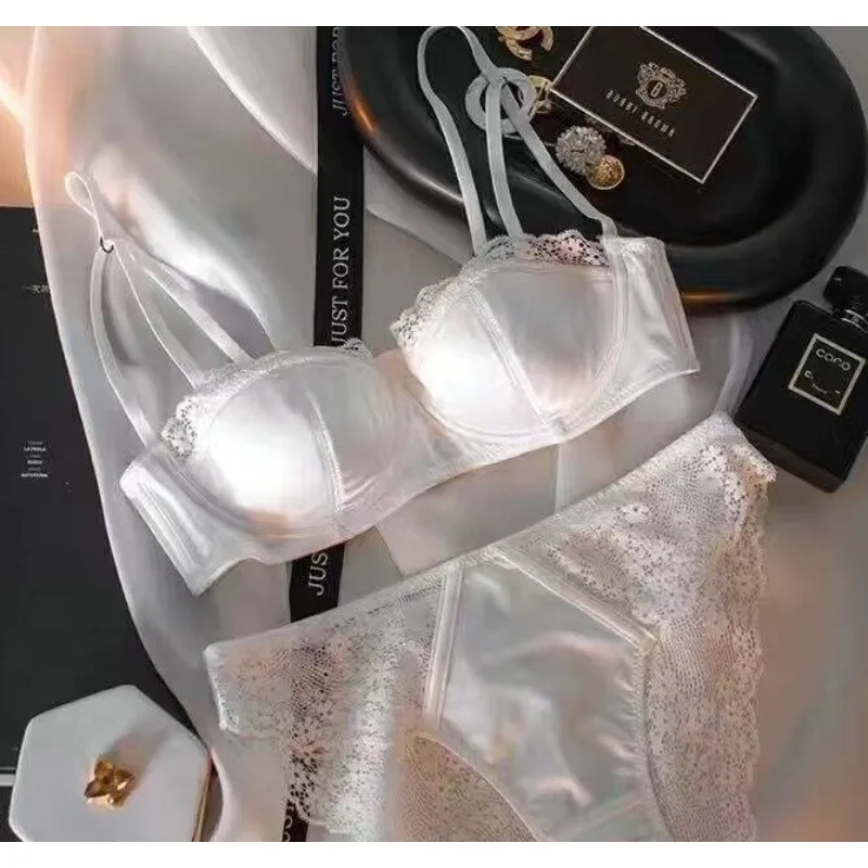 Conjunto de lencería sexy francés de media copa invisible con aros suaves, minimizador y push-up, tallas S-XL, cómodo, transpirable, antideslizante y elegante.