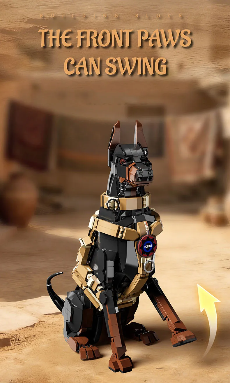 Idea Animals Baustein-Sets: Funktionierendes Polizeihund-Modell, Lehrreiches Spielzeug, Bausteine, Dobermann-Schreibtischdekoration als Geschenk – Detail 5