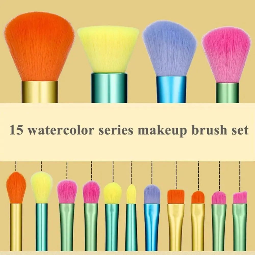 15Pcs Synthetic Hair Makeup Brushes Set Professional Cosmetic Rainbow Makeup Brushes Rainbow Colorful