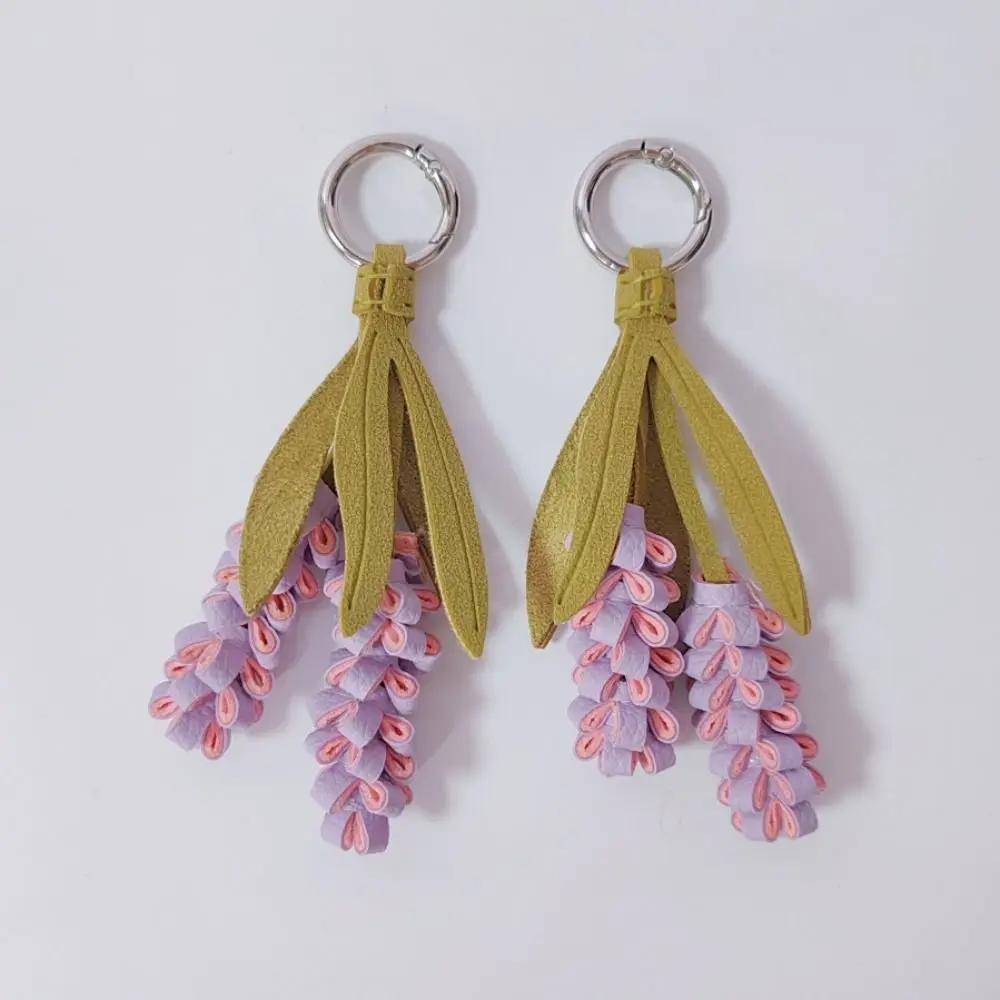 Lovely Purple Pu Leather Flower Pendant Lavender Weave Pu Flower Keychain Handmade Creative Bag Charm Men