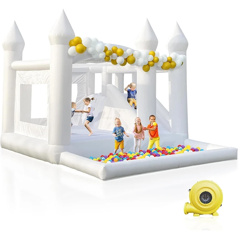 4x4.5 متر أكسفورد الأبيض نفخ ترتد البيت قلعة كبيرة مع حفرة الكرة والانزلاق ترتد البيت للأطفال 3-12 داخلي وخارجي