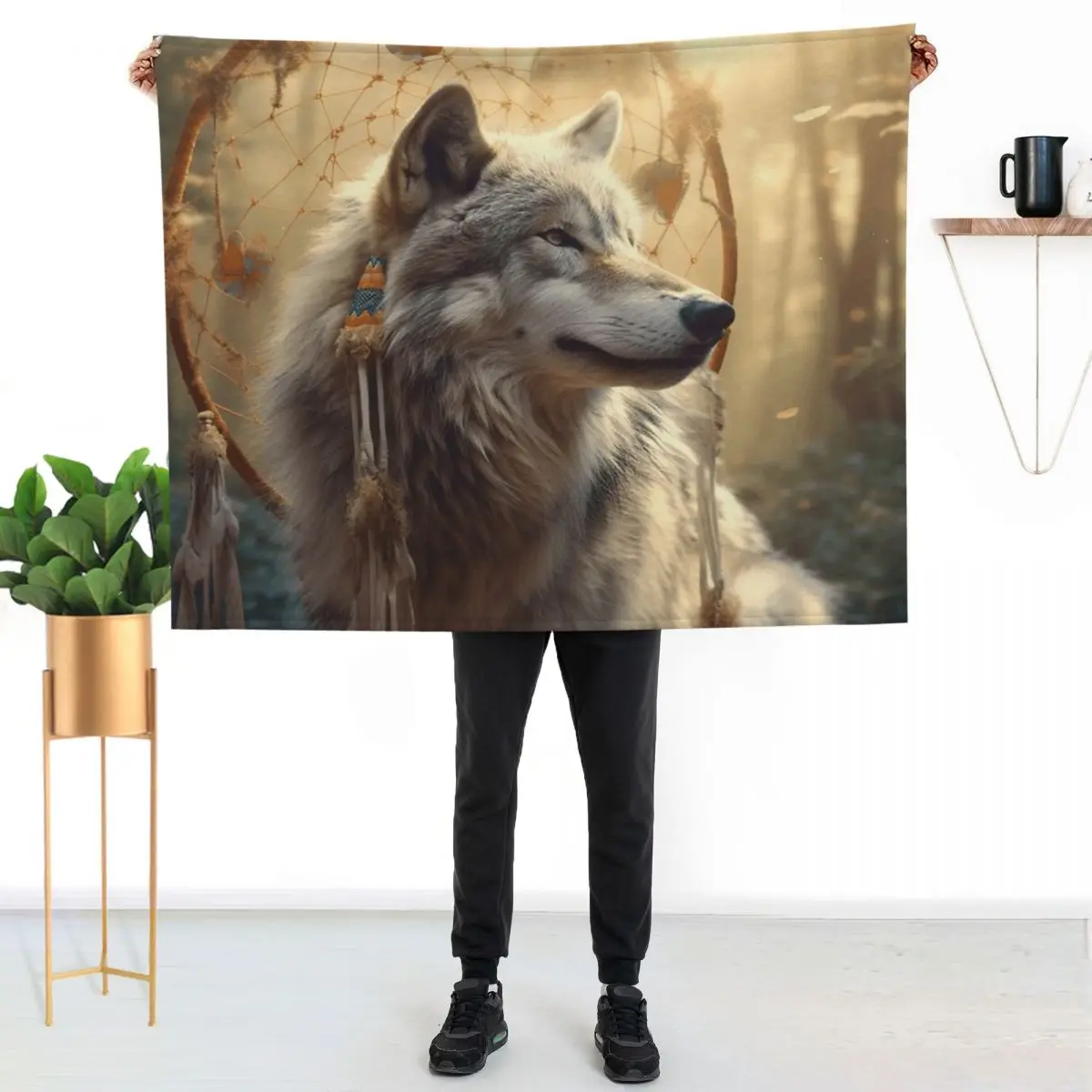 Wolf and Dream Catcher Throw Blanket Quilt Bed linens Decorative Sofas heavy to sleep Blankets