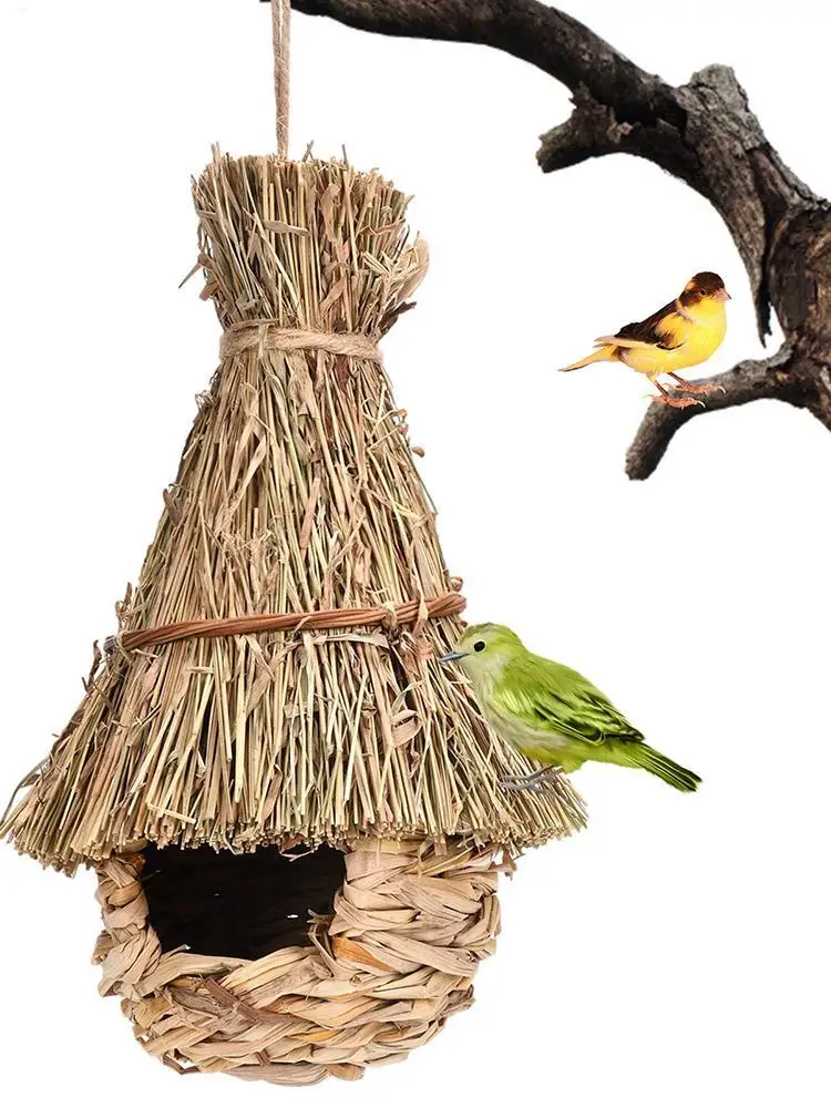 Gaiola de pássaros artesanal criativa, ninho de pássaro tecido de grama, casa de pássaros para decoração de jardim, decorações externas requintadas para jardim