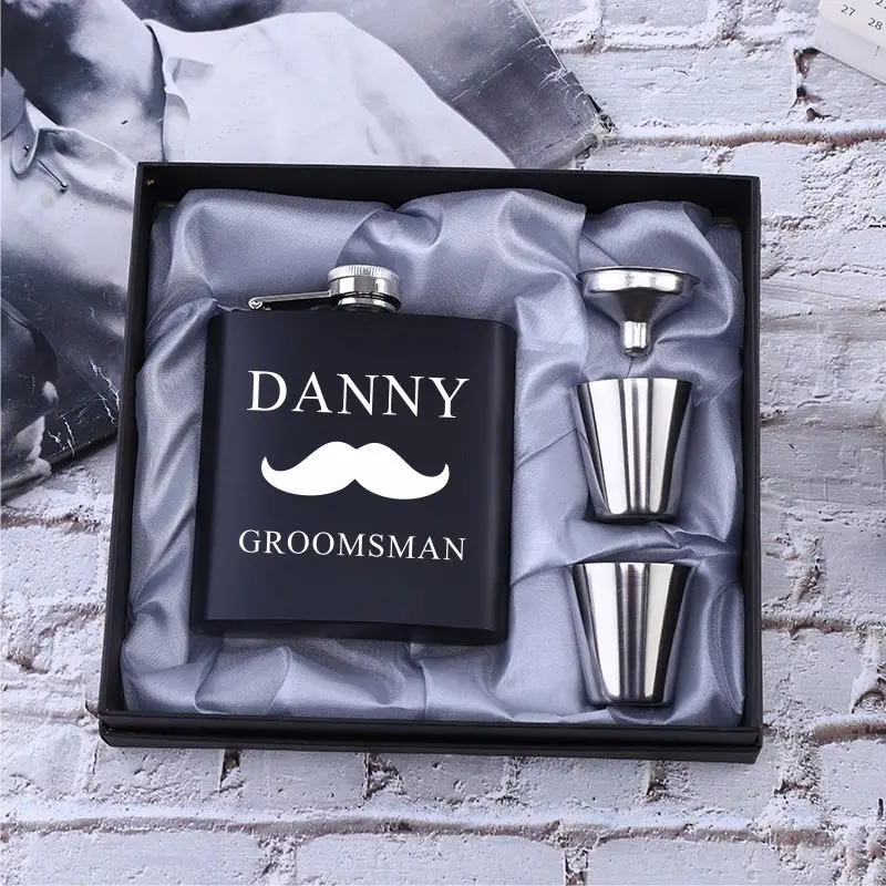 Personalized Flask 6oz Hip Flask Stainless Steel Engrave Flask Best Man Groom Gift White Box Packing Wedding Customized Logo