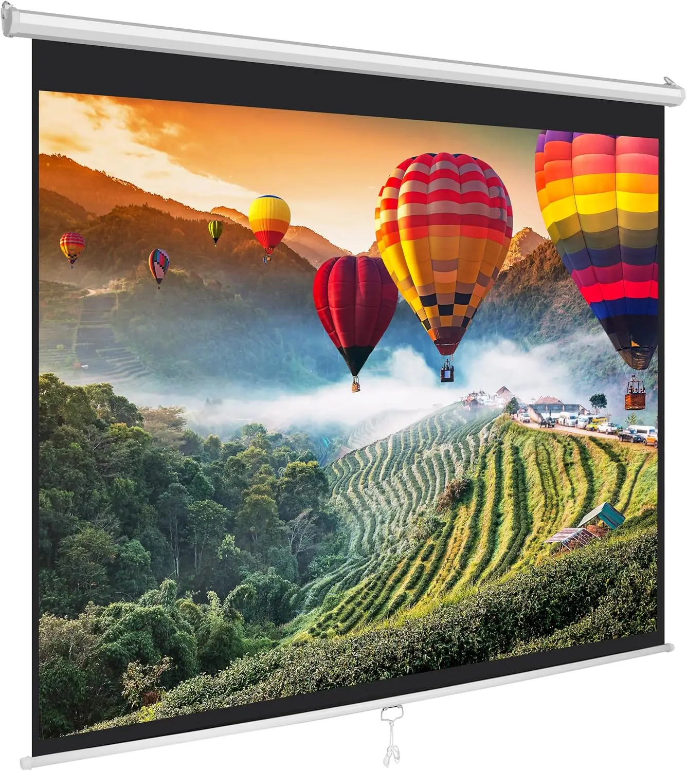 

84-Inch Pull Down Projector Screen, Manual Roll-Down Matte White Viewing Surface, Auto-Locking Height Adjustment, Wall or