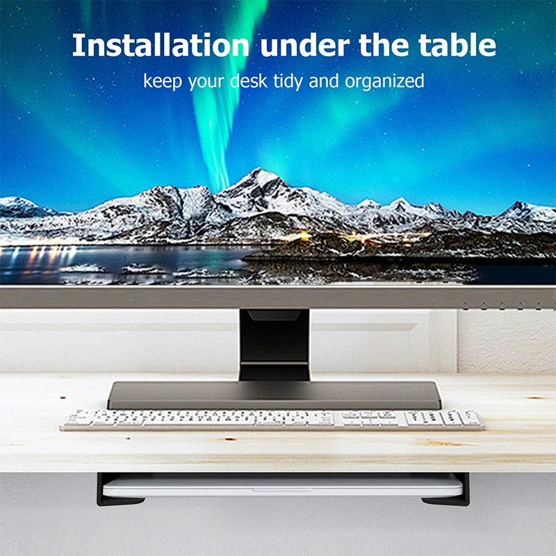 

【U】Under Table Laptop Holder Portable Notebook Storage Bracket Stand Mount Desktop Organizer With Anti-Scratch Silicone Pad