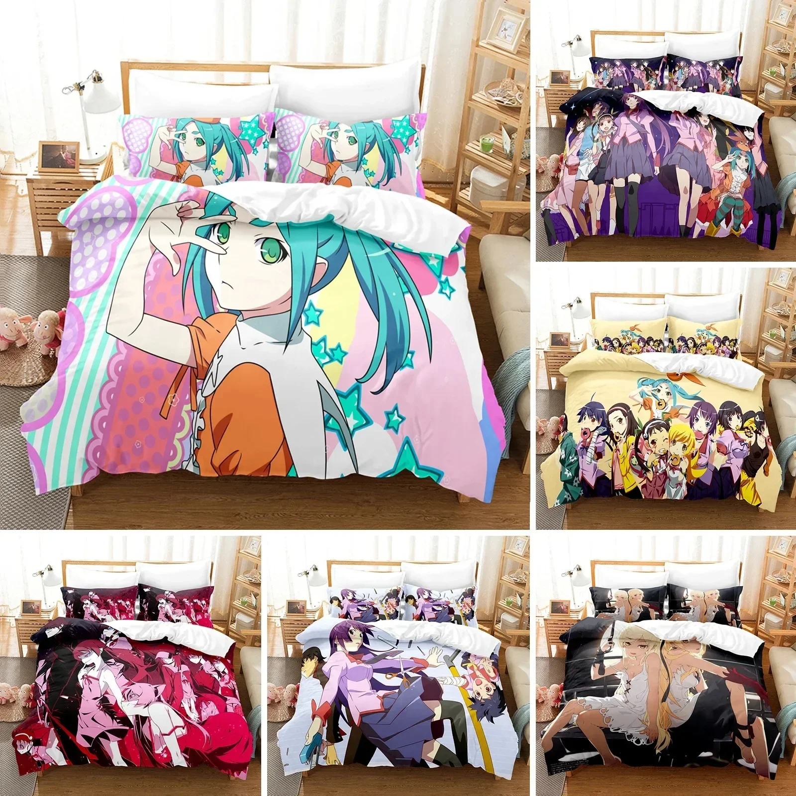 3D Printed Monogatari Series Bedding Set Anime Araragi Koyomi Duvet Cover Double Twin Full Queen King Adult Kids Quilt Cover