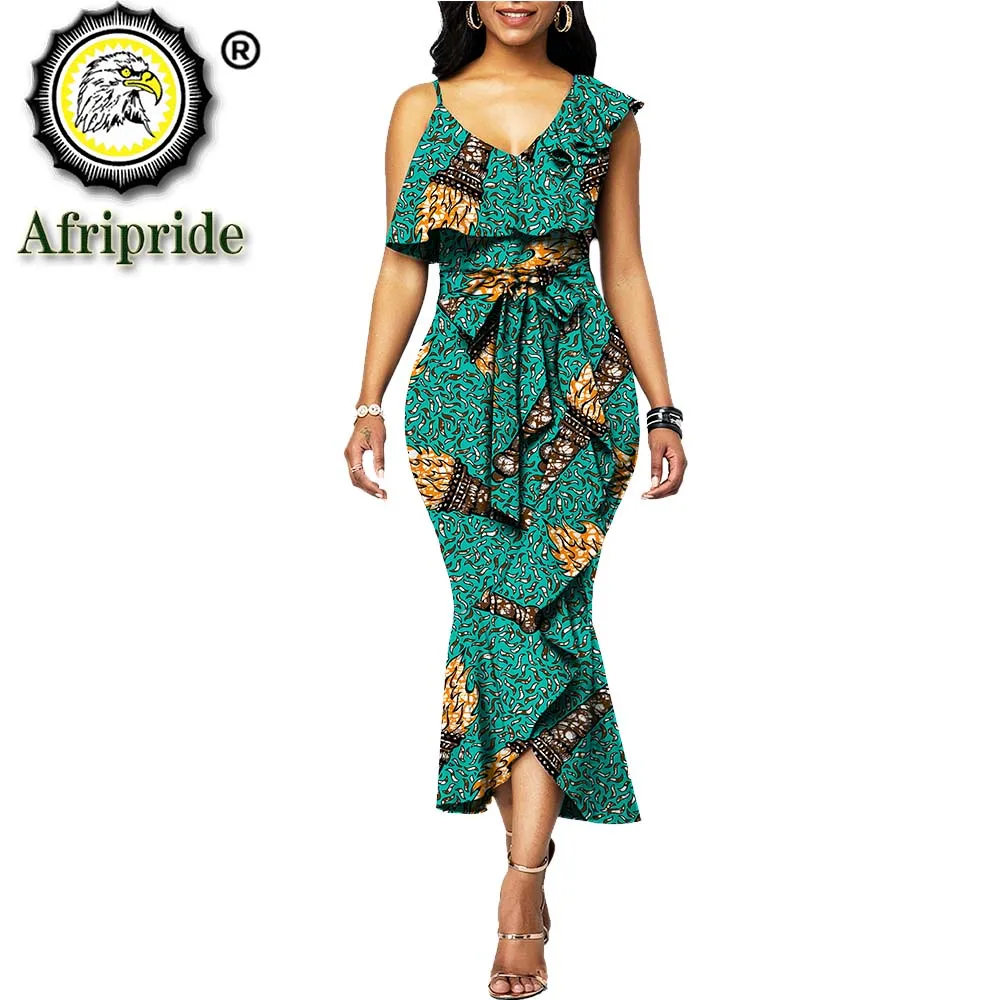 Imagem -05 - Afripride-vestido Africano sem Mangas Dashiki Impressão Profundo V-neck Bodycon Cera Cinto Traje Desgaste do Partido S1925102 2024