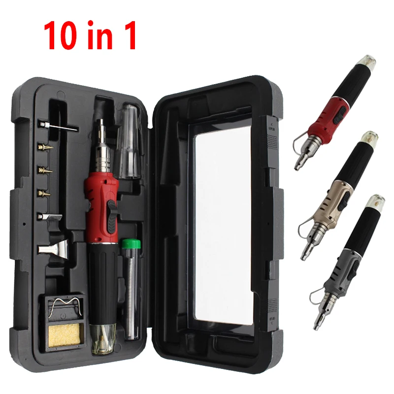 10-in-1 Gas Soldering Iron Set Self-ignition Welding Torch Pen Kit Multifunctional Butane Tip Blow Burner Welding Repair Tools