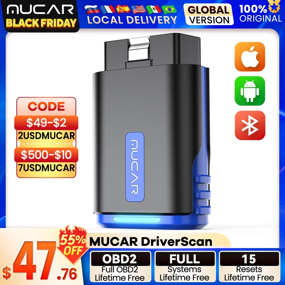 MUCAR DriverScan Auto Diagnostic Tools Obd 2 Scanner Full System Code Reader 15 Resets Bi-directional Active Test Scan Tool