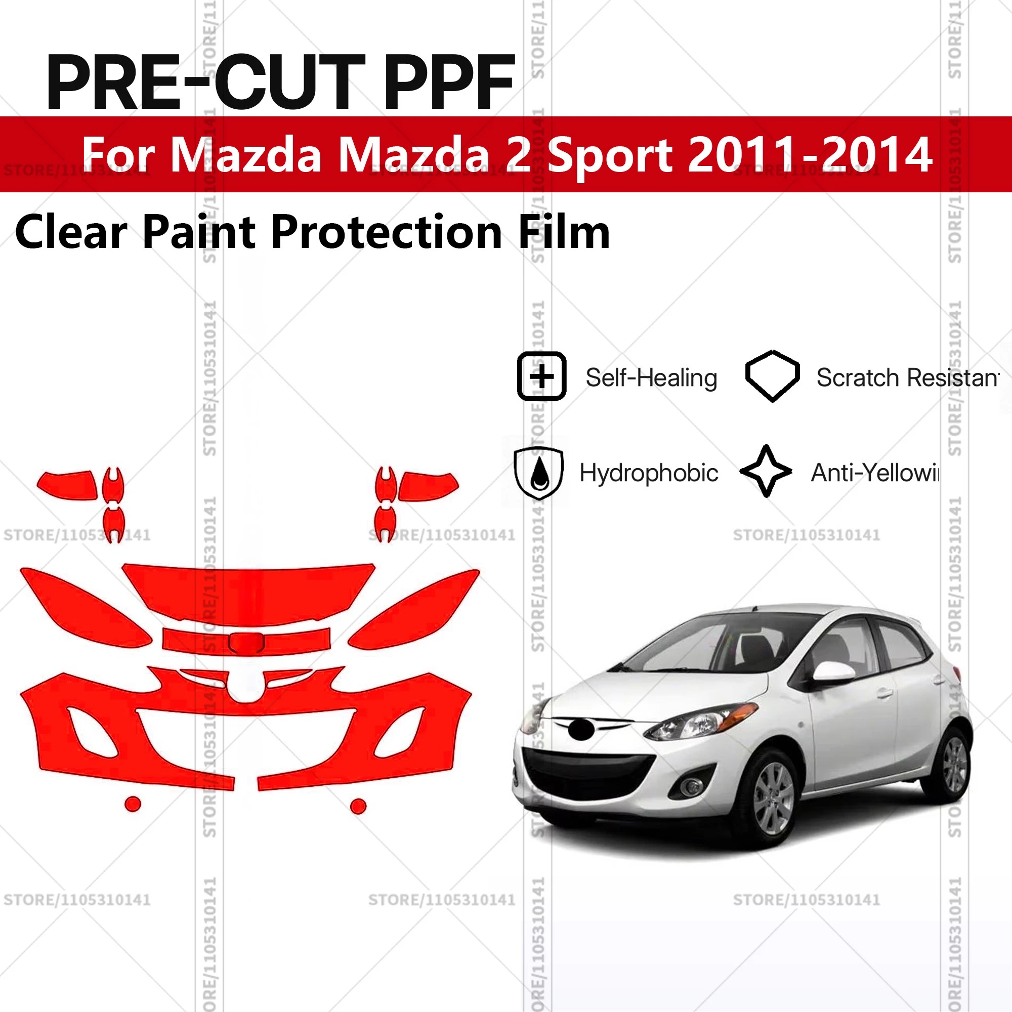 

For Mazda Mazda 2 Sport 2011-2014 Pre-Cut Paint Protection Film PPF Transparent Car Film Automotive PPF Front Kit Professional